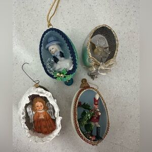 Vintage Christmas Holiday Ornament. Snowman, Angel, Nutcracker. Egg Shaped